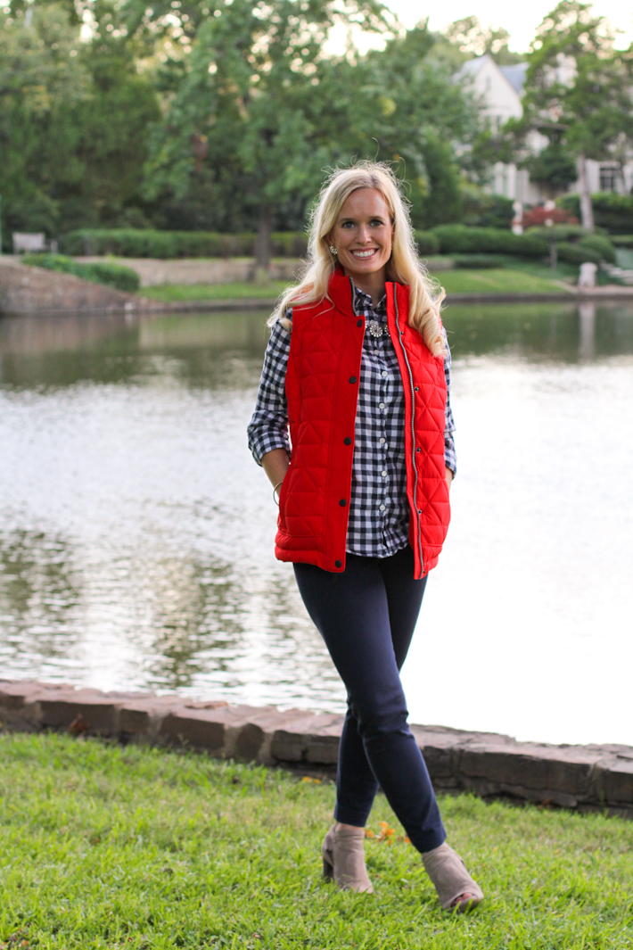 fall outfit, red vest || joyfully so