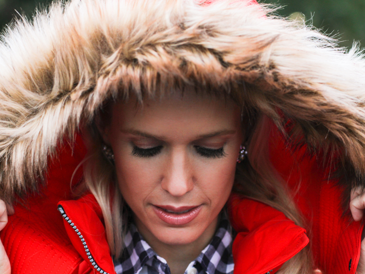 fall outfit, red vest and gingham shirt || joyfully so