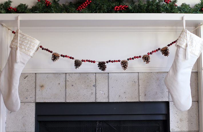 Cranberry and pine cone garland DIY || joyfully so