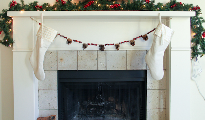 Cranberry and pine cone garland DIY || joyfully so