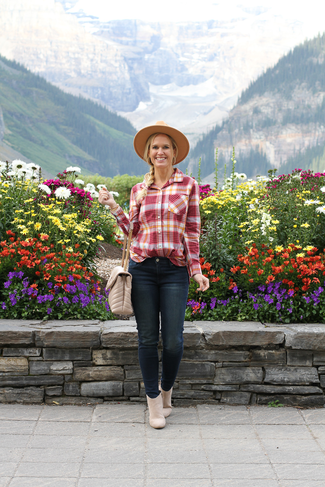 fall flannel top and outfit