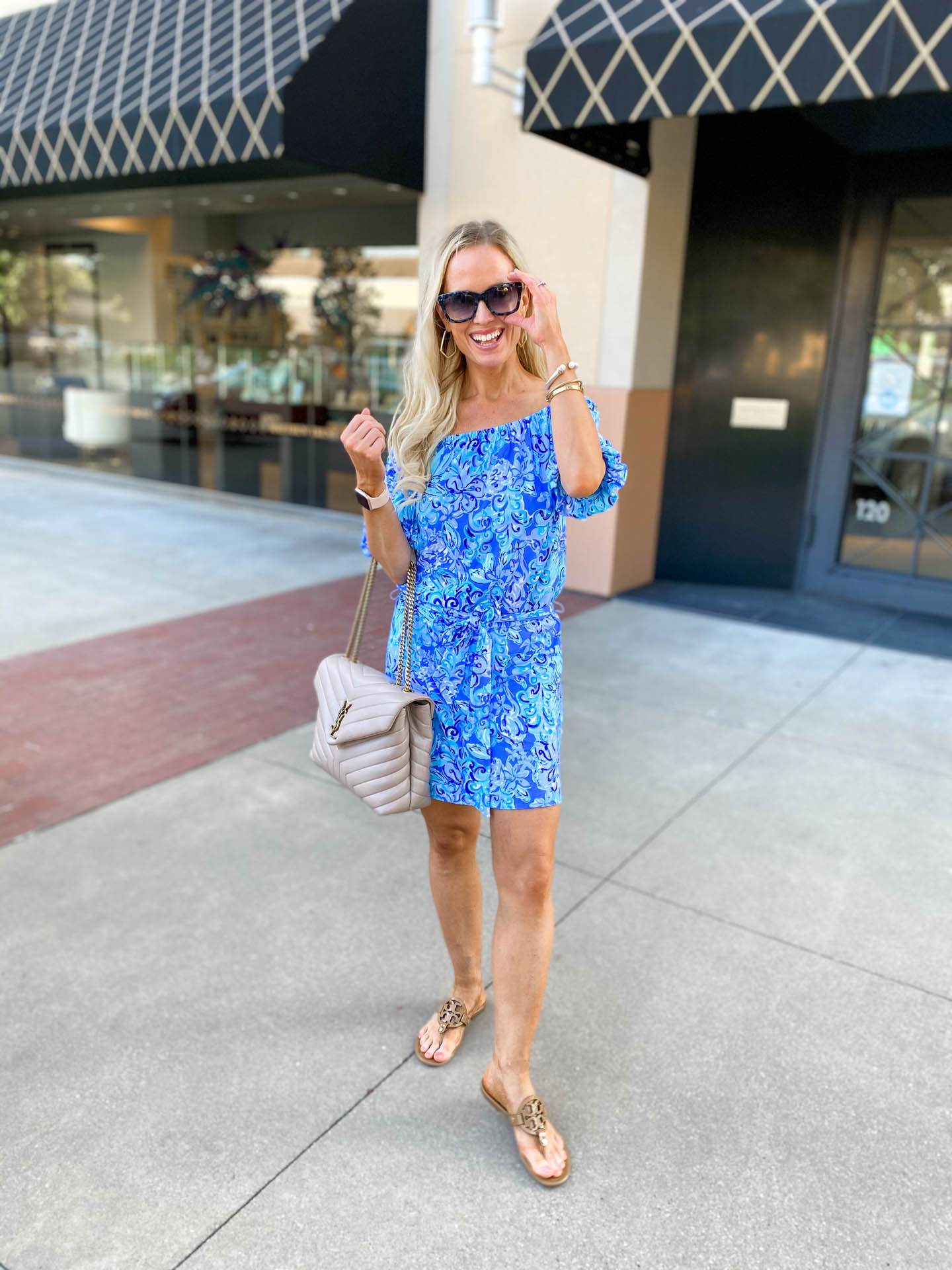 Lilly Pulitzer Romper with Tory Burch Millers, YSL Handbag, and bangles - summer style, endless summer, resort 365