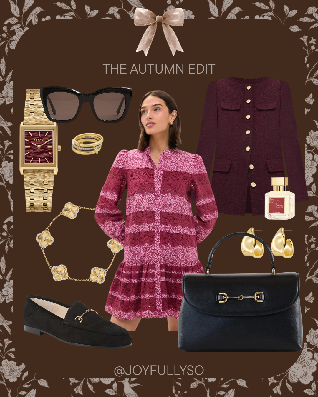 Gorgeous burgundy lace dress for fall | Outfit styling boards for autumn | Fall aesthetic